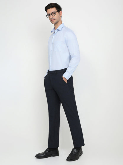 Park Avenue Men Blue Dobby Slim Fit Polyester Blend Trouser
