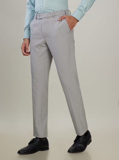 Park Avenue Men Grey Dobby Slim Fit Polyester Blend Trouser