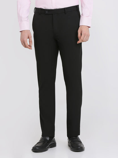 Park Avenue Men Black Solid Slim Fit Polyester Blend Trouser