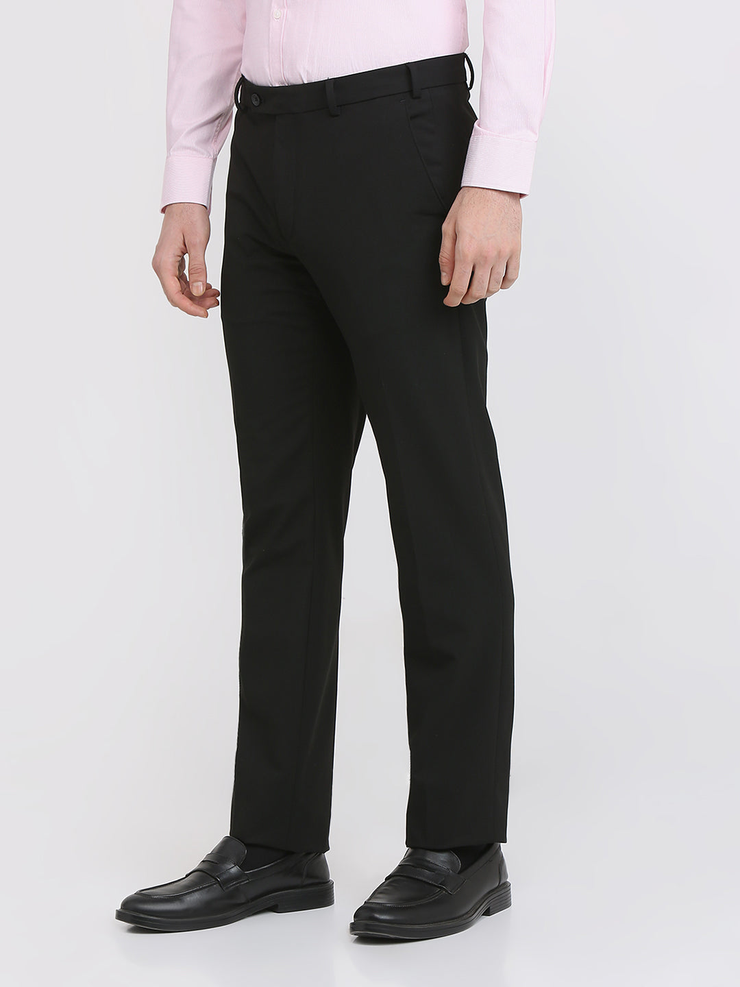 Park Avenue Men Black Solid Slim Fit Polyester Blend Trouser
