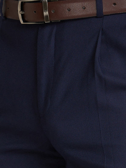 Park Avenue Men Blue Self Design Regular Fit Trouser