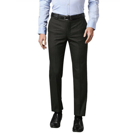 Men Brown Smart Fit Structure Polyester Blend Trouser