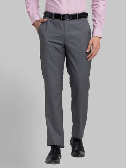 Men Grey Smart Fit Structure Polyster Vicose Blend Trouser