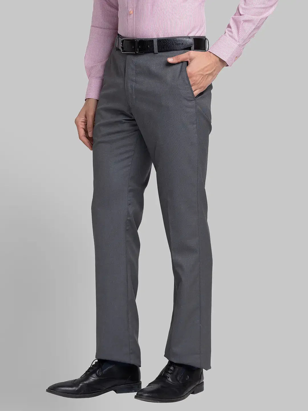 Men Grey Smart Fit Structure Polyster Vicose Blend Trouser