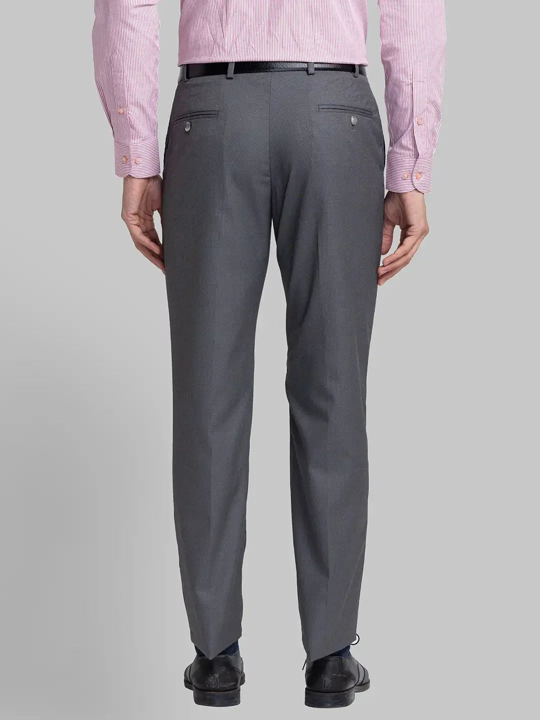 Men Grey Smart Fit Structure Polyster Vicose Blend Trouser