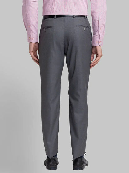 Men Grey Smart Fit Structure Polyster Vicose Blend Trouser