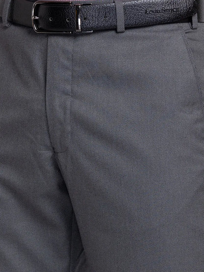 Men Grey Smart Fit Structure Polyster Vicose Blend Trouser
