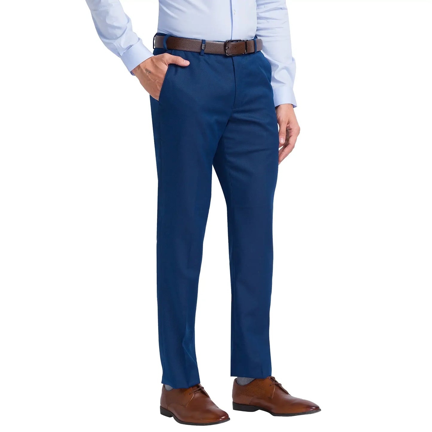 Men Blue Smart Fit Structure Polyester Blend Trouser