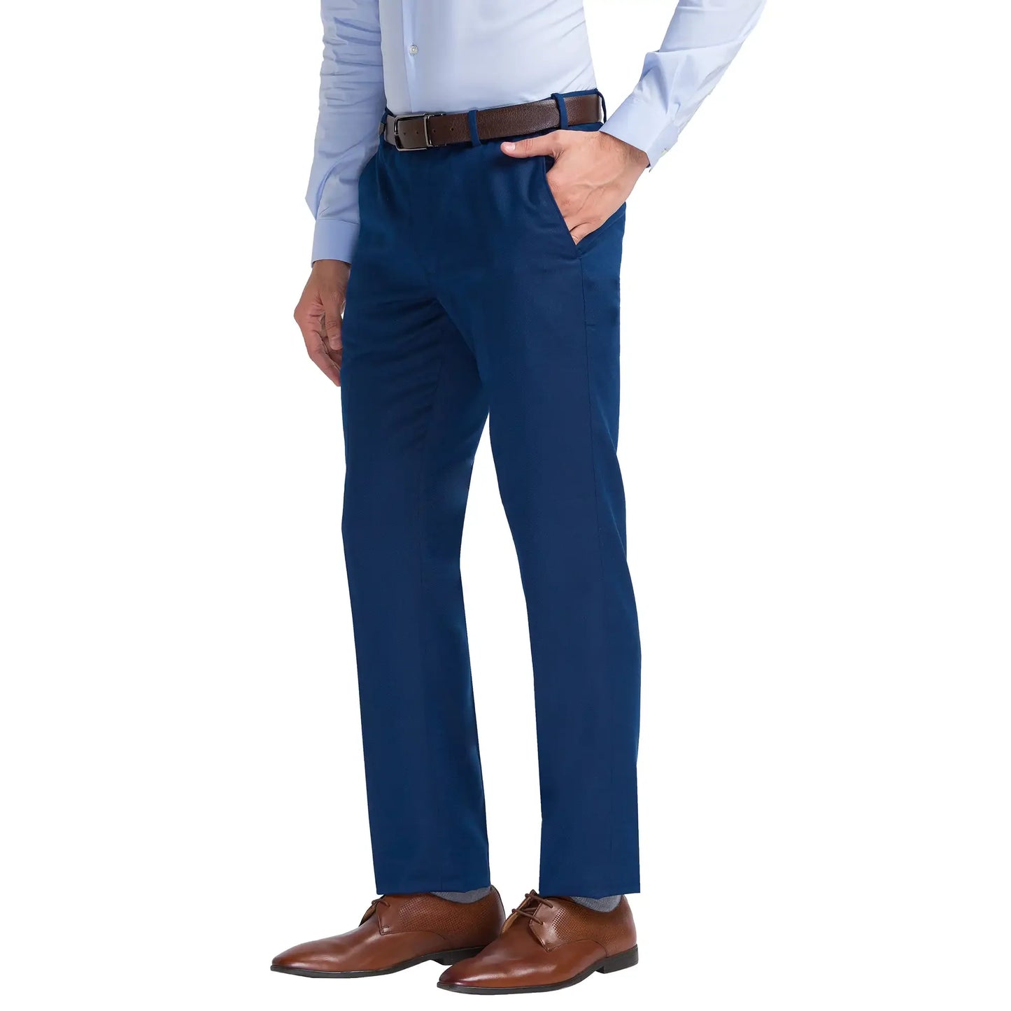 Men Blue Smart Fit Structure Polyester Blend Trouser