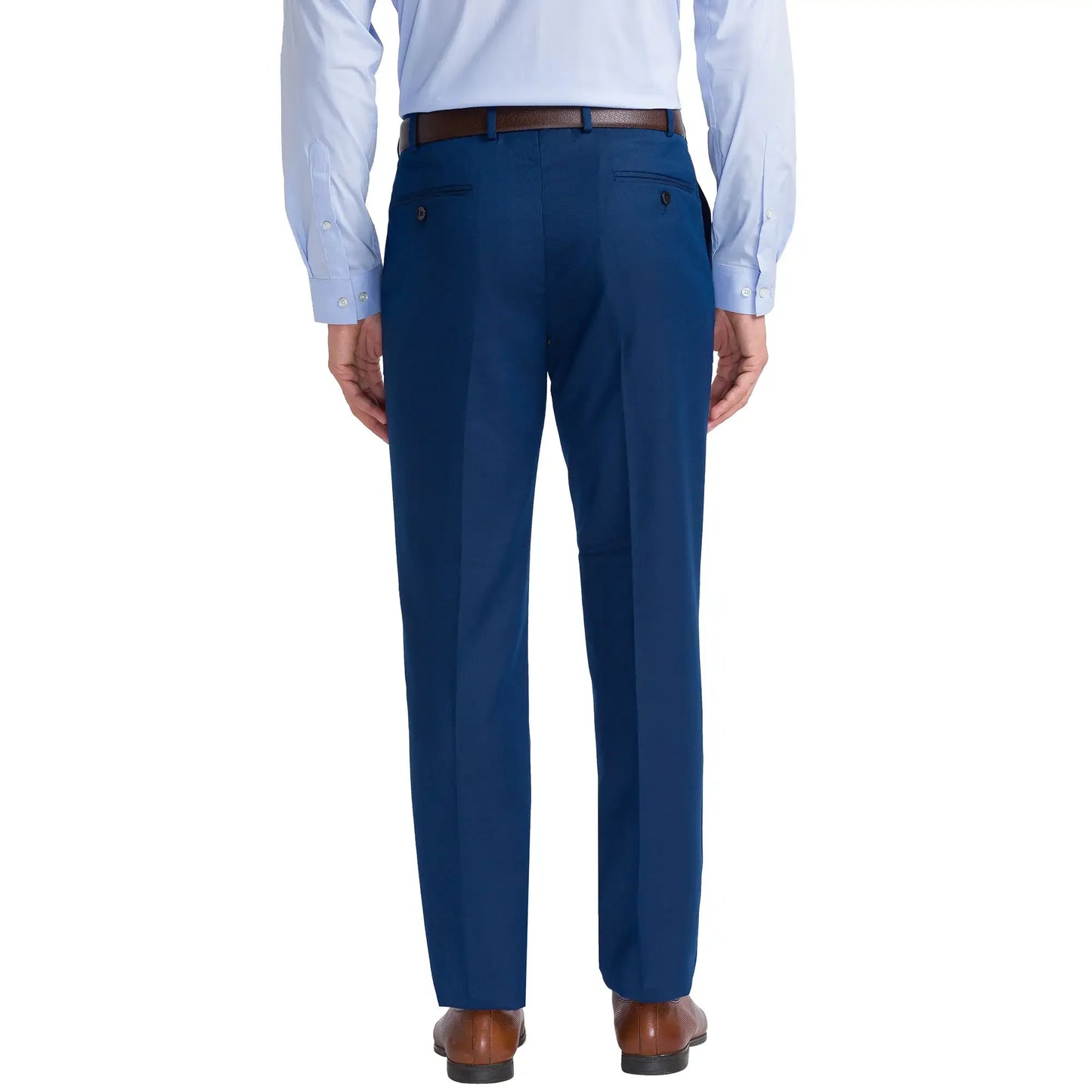 Men Blue Smart Fit Structure Polyester Blend Trouser