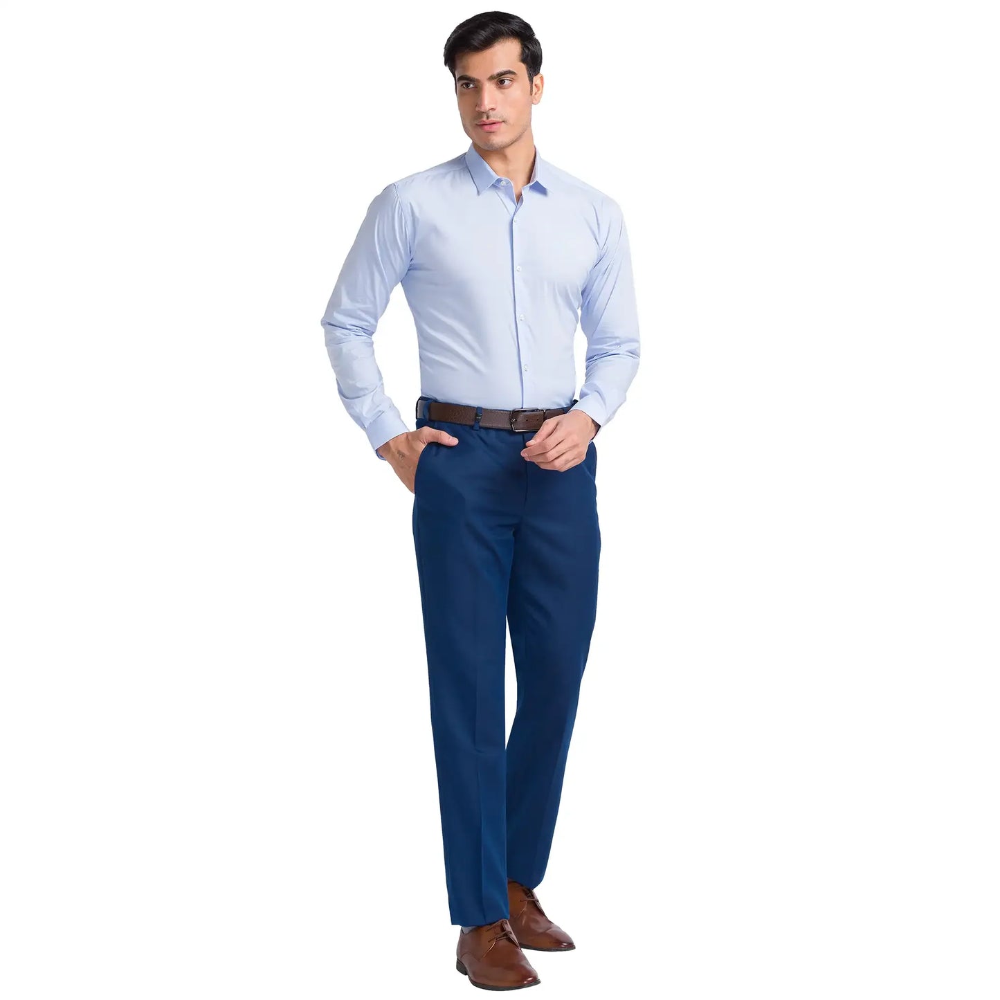Men Blue Smart Fit Structure Polyester Blend Trouser