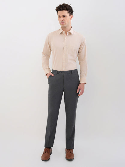 Park Avenue Men Grey Stripe Smart Fit Polyester Blend Trouser