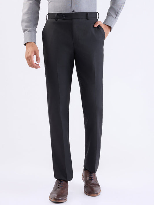 Park Avenue Men Black Stripe Smart Fit Polyester Blend Trouser