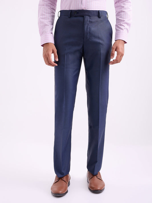 Park Avenue Men Blue Birds Eye Smart Fit Polyester Blend Trouser