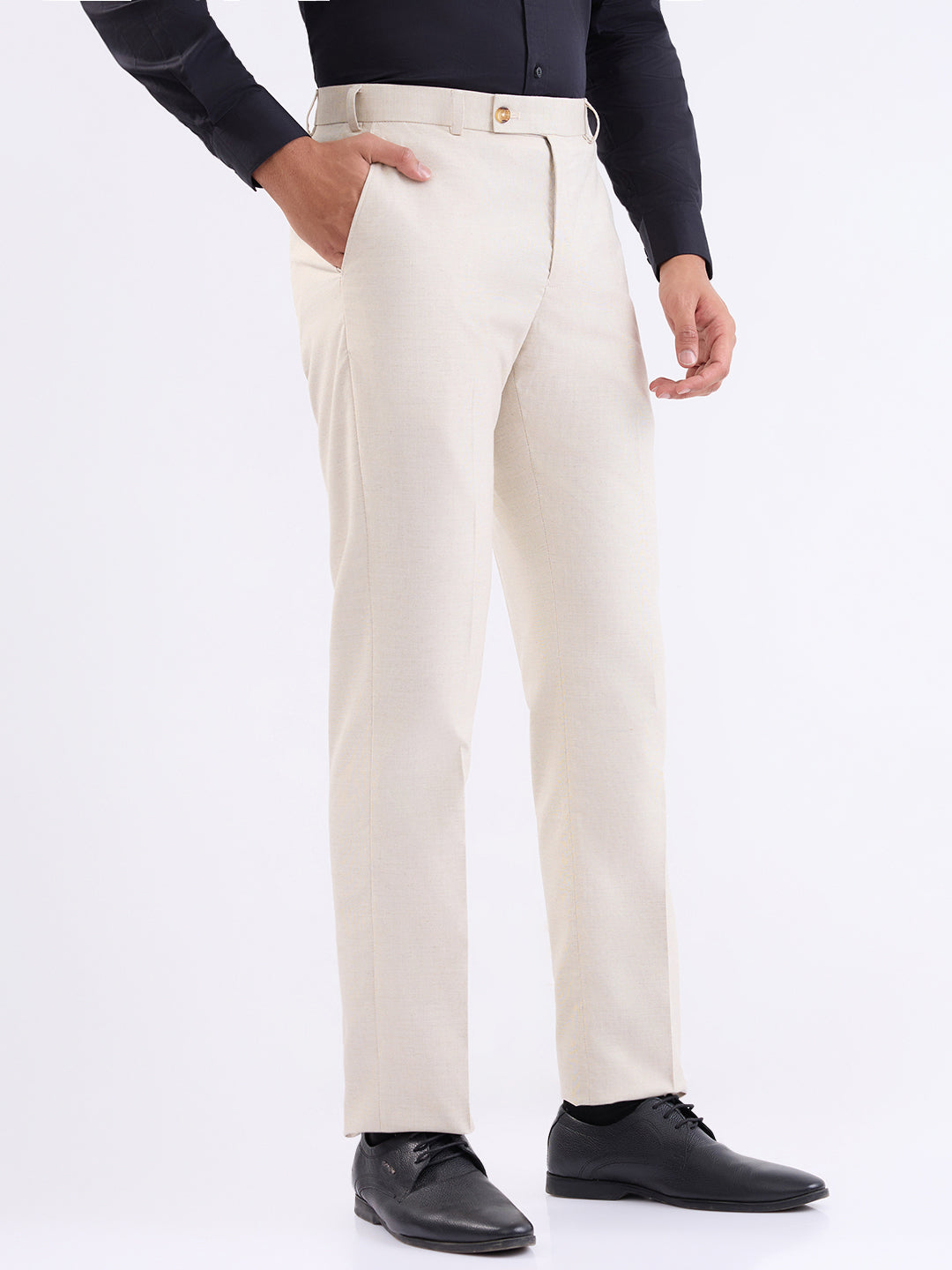 Park Avenue Men Brown Structure Smart Fit Polyester Blend Trouser