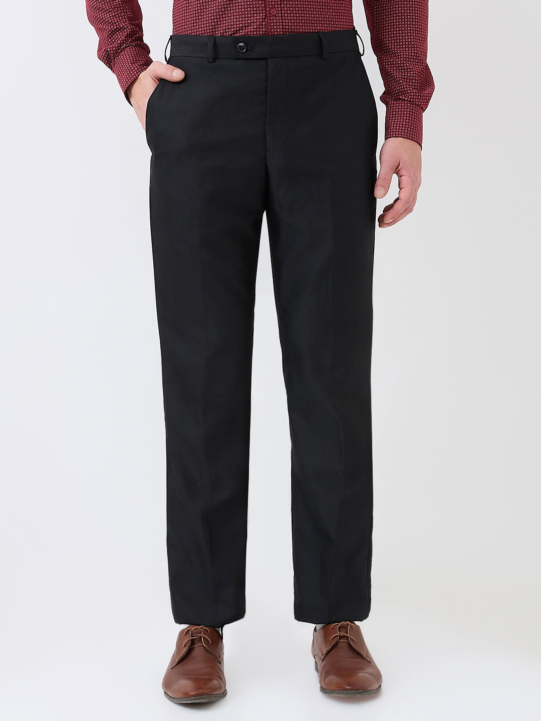 Park Avenue Men Black Structure Smart Fit Polyester Blend Trouser