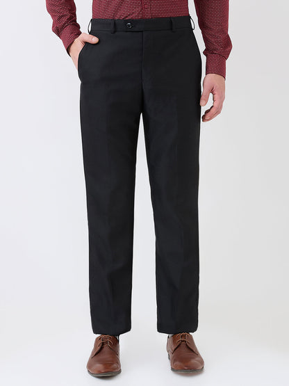 Park Avenue Men Black Structure Smart Fit Polyester Blend Trouser