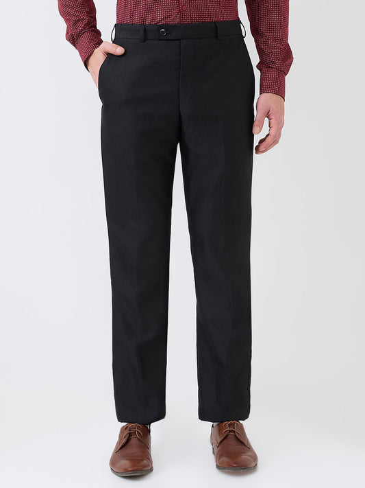 Park Avenue Men Black Structure Smart Fit Polyester Blend Trouser