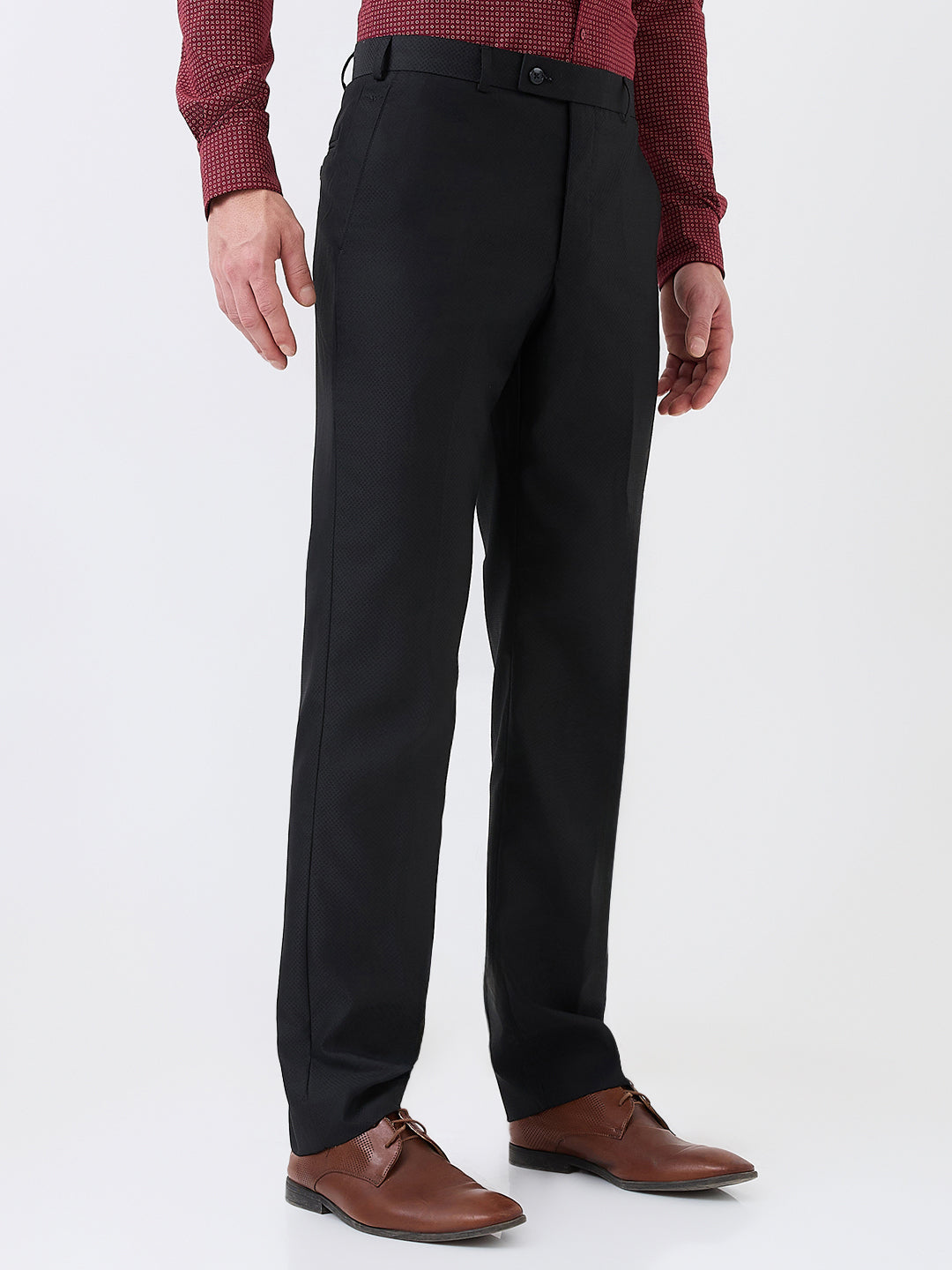 Park Avenue Men Black Structure Smart Fit Polyester Blend Trouser