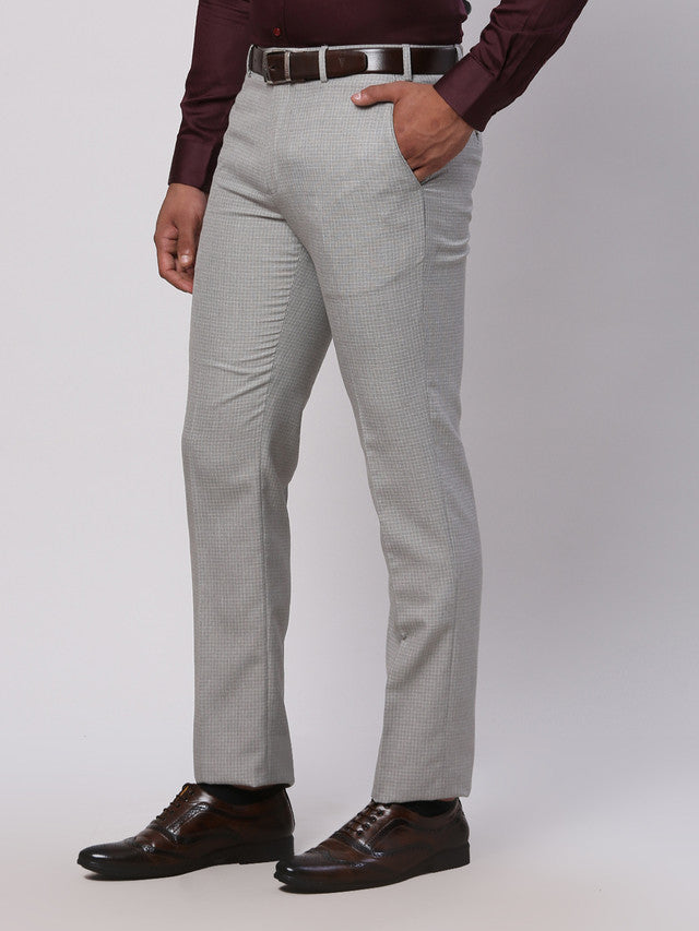 Park Avenue Grey Checks Smart Fit Polyester Blend Trouser