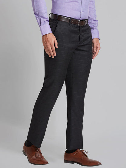 Park Avenue Men Black Checkered Regular Fit Trouser