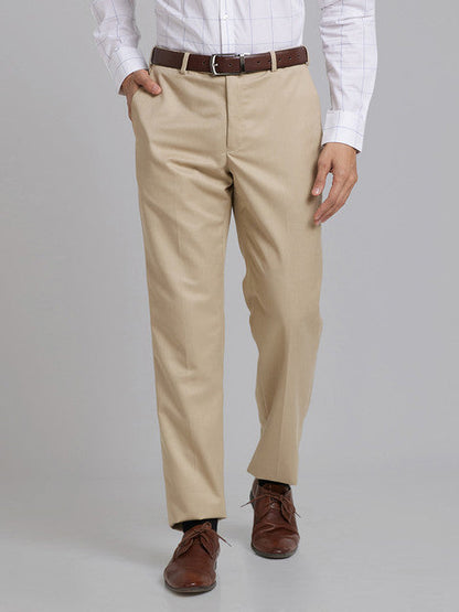 Park Avenue Men Brown Plain Smart Fit Polyester Blend Trouser