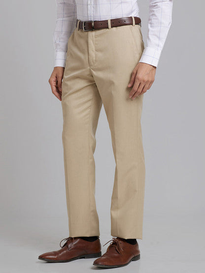 Park Avenue Men Brown Plain Smart Fit Polyester Blend Trouser