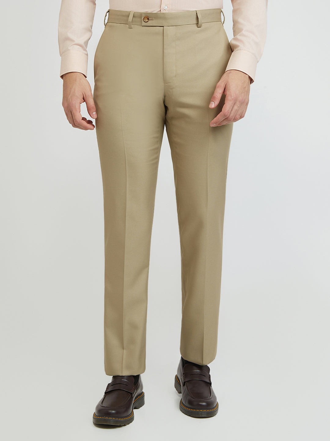 Park Avenue Men Brown Structure Smart Fit Polyester Blend Trouser