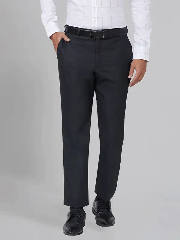 Men Grey Smart Fit Checks Polyester Blend Trouser