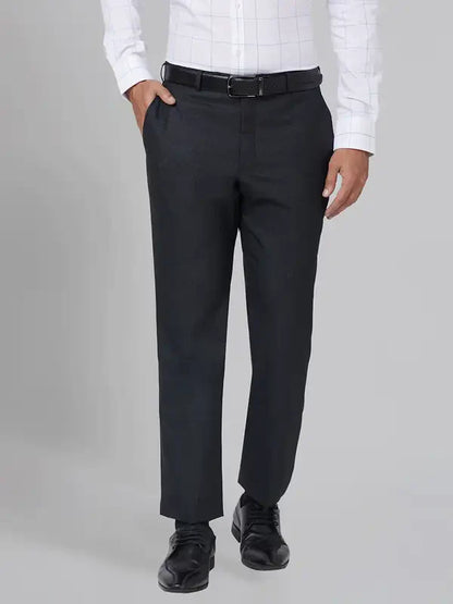 Men Grey Smart Fit Checks Polyester Blend Trouser