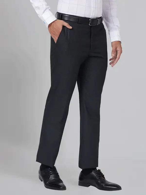 Men Grey Smart Fit Checks Polyester Blend Trouser
