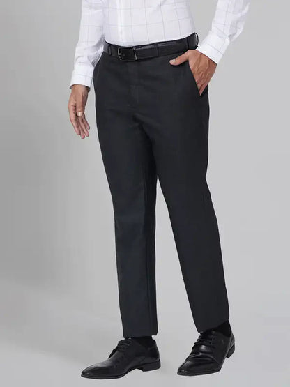 Men Grey Smart Fit Checks Polyester Blend Trouser