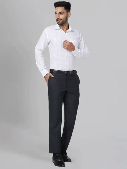 Men Grey Smart Fit Checks Polyester Blend Trouser