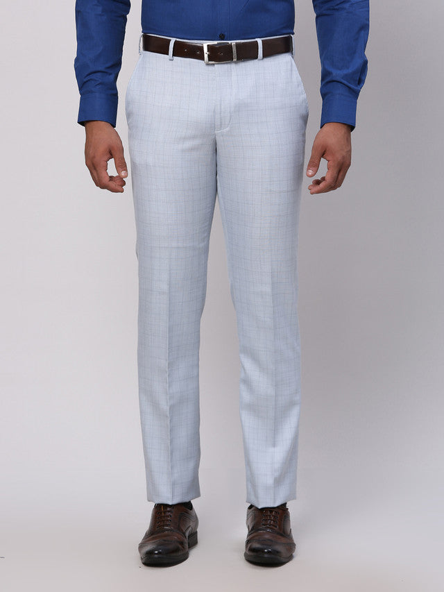 Park Avenue Blue Checks Smart Fit Polyester Blend Trouser