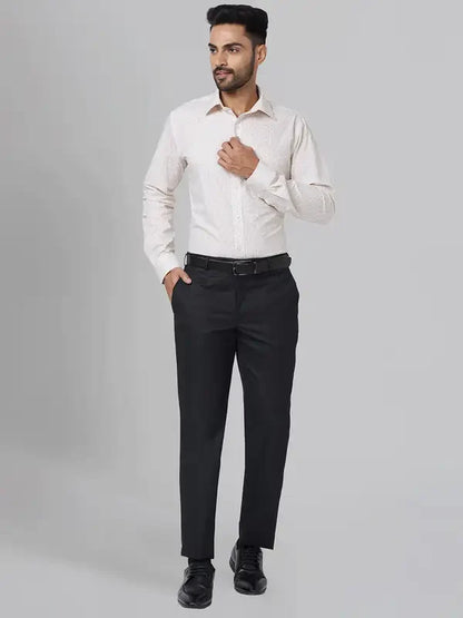 Park Avenue Men Black Smart Fit Structure Polyester Blend Trouser