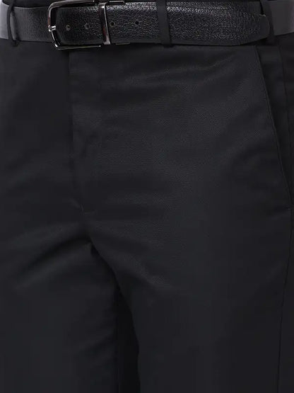 Park Avenue Men Black Smart Fit Structure Polyester Blend Trouser