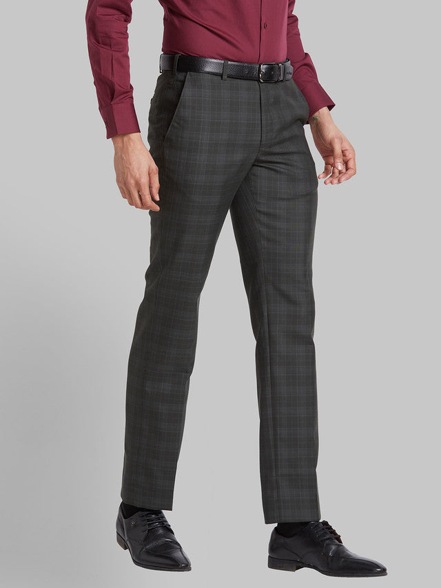 Park Avenue Men Green Checkered Regular Fit Trouser