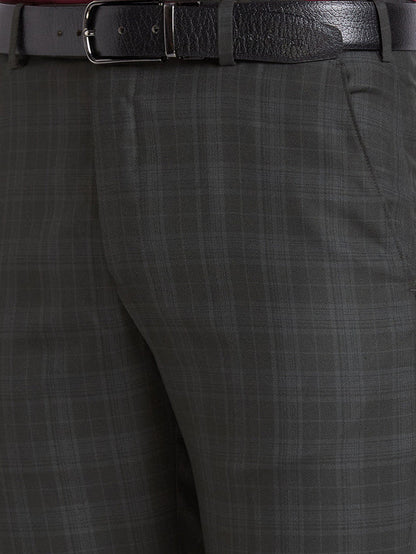 Park Avenue Men Green Checkered Regular Fit Trouser
