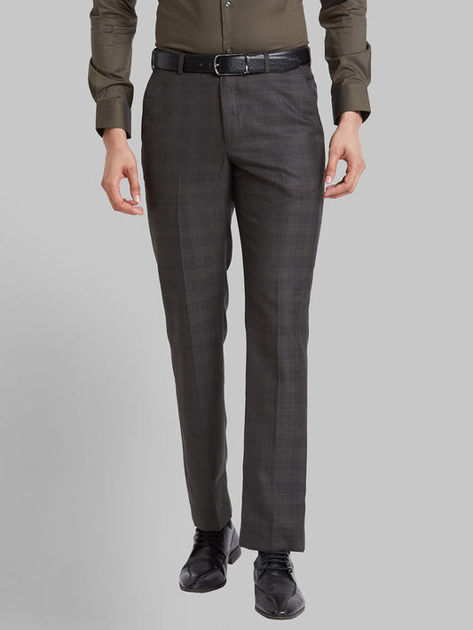 Park Avenue Brown Checks Smart Fit Polyester Blend Trouser