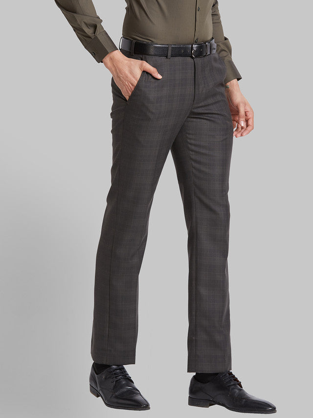 Park Avenue Brown Checks Smart Fit Polyester Blend Trouser