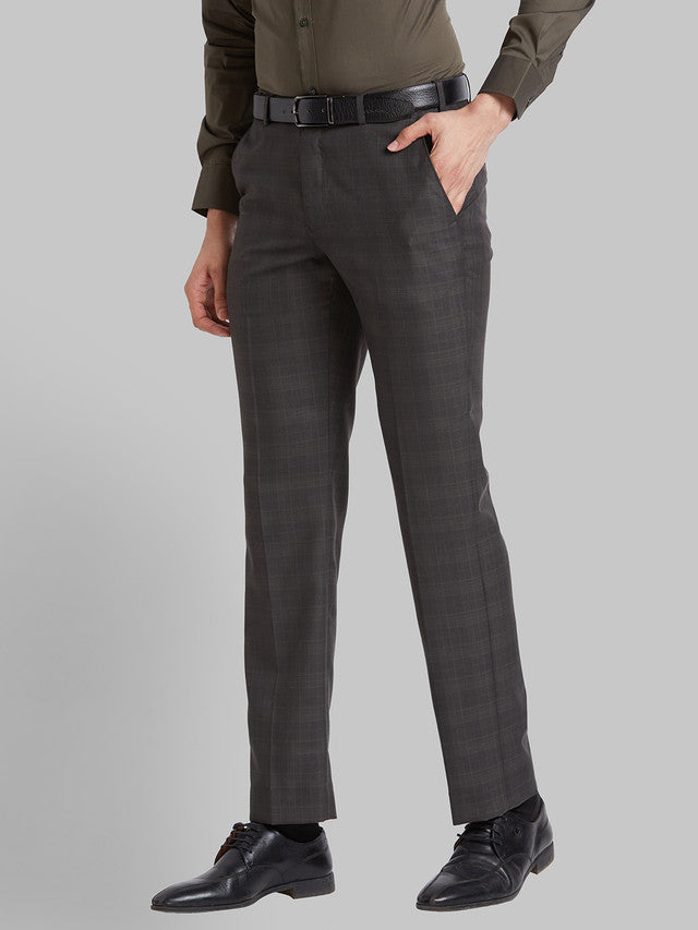 Park Avenue Brown Checks Smart Fit Polyester Blend Trouser