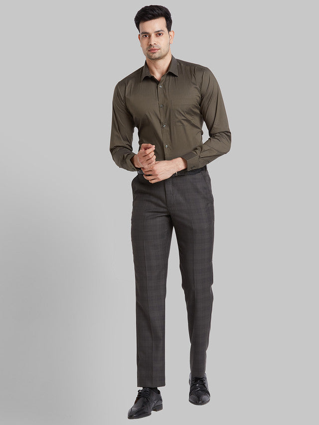 Park Avenue Brown Checks Smart Fit Polyester Blend Trouser