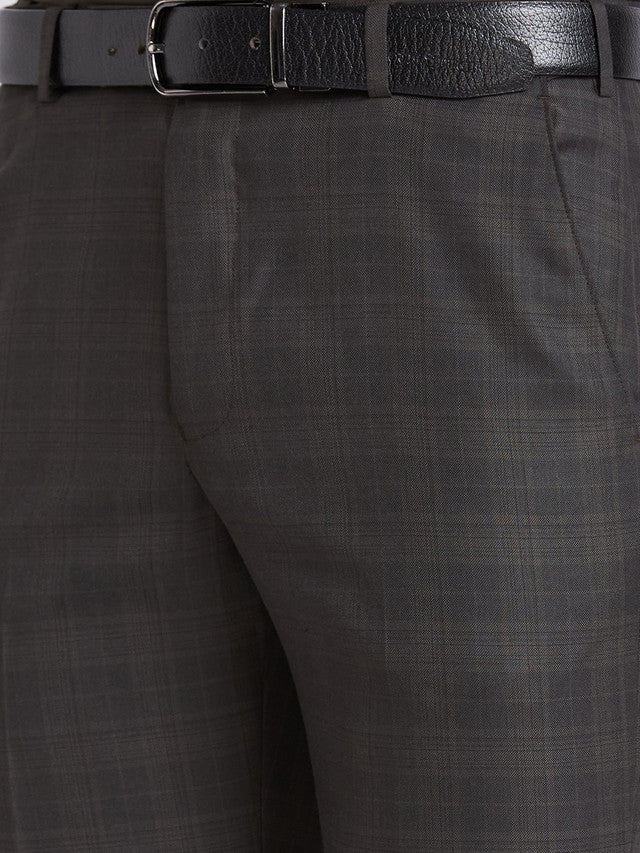 Park Avenue Brown Checks Smart Fit Polyester Blend Trouser