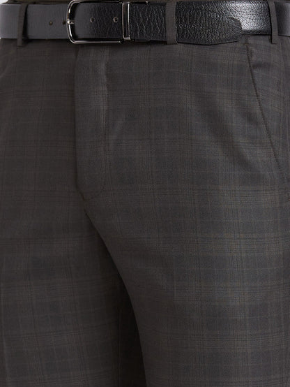 Park Avenue Brown Checks Smart Fit Polyester Blend Trouser