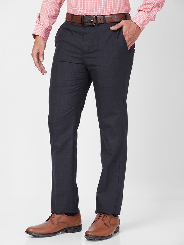 Park Avenue Men Blue Structure Smart Fit Polyester Blend Trouser