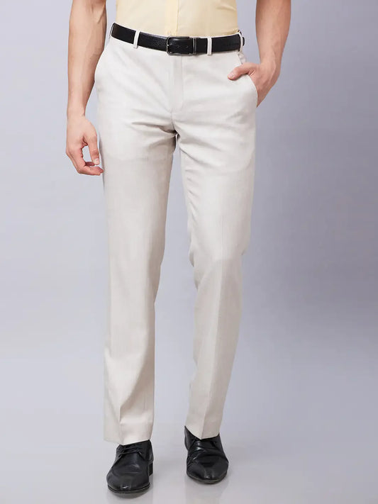Park Avenue Men Fawn Structure Smart Fit Polyester Blend Trouser