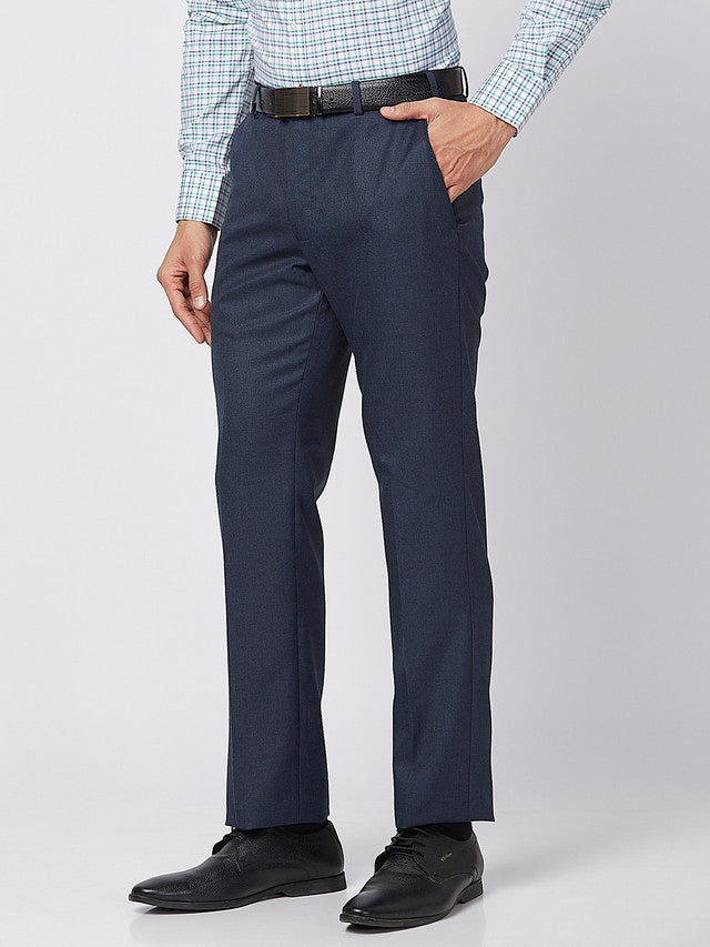 Park Avenue Men Blue Self Design Regular Fit Trouser