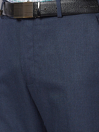 Park Avenue Men Blue Self Design Regular Fit Trouser