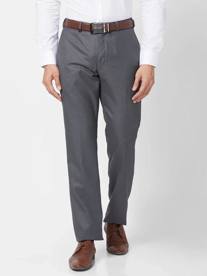 Park Avenue Men Grey Structure Smart Fit Polyester Blend Trouser