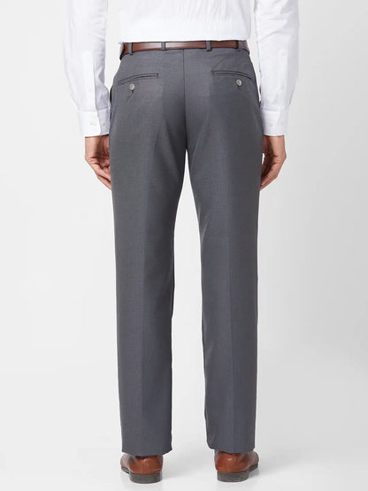 Park Avenue Men Grey Structure Smart Fit Polyester Blend Trouser